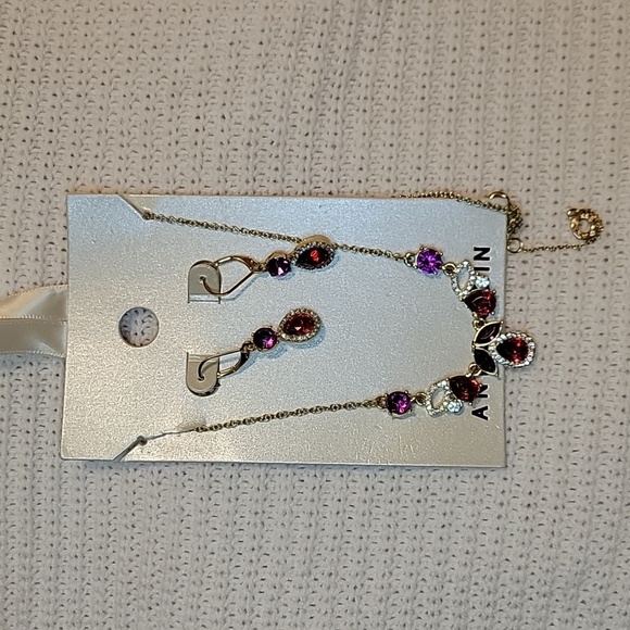 Anne Klein Ruby & Violet Accent Stones necklace and earrings set NWT - Picture 1 of 7
